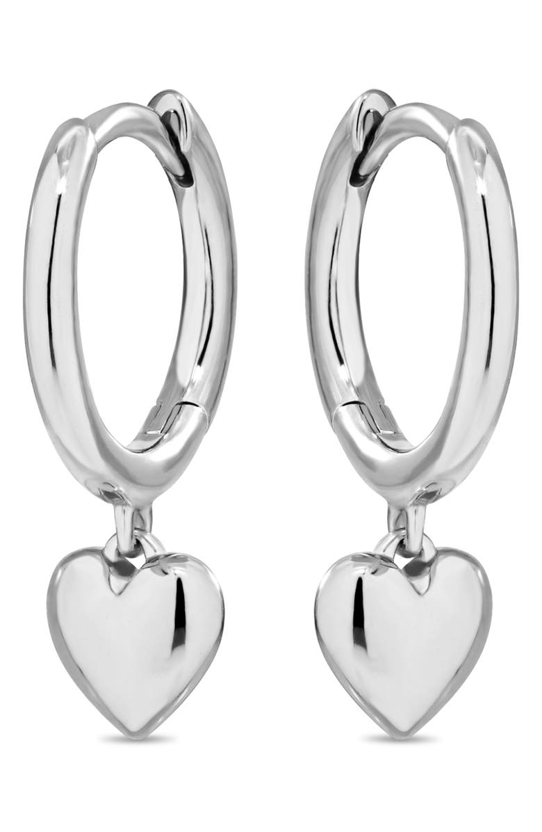 DEVATA Sweet Heart Drop Hoop Earrings, Alternate, color, Silver