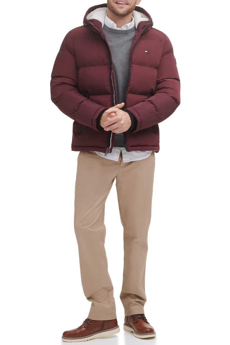 Hooded Puffer Jacket with Faux Shearling Lining, Alternate, color, PORT