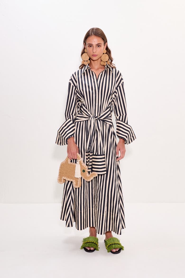 Inna Poplin Maxi Dress, Alternate, color, Black/White Stripe