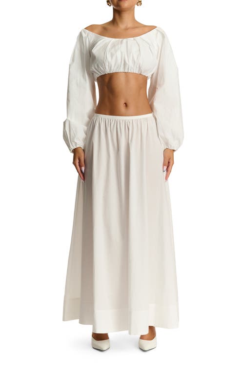 Naked Wardrobe Off The Shoulder Balloon Sleeve Crop Cotton Top In White