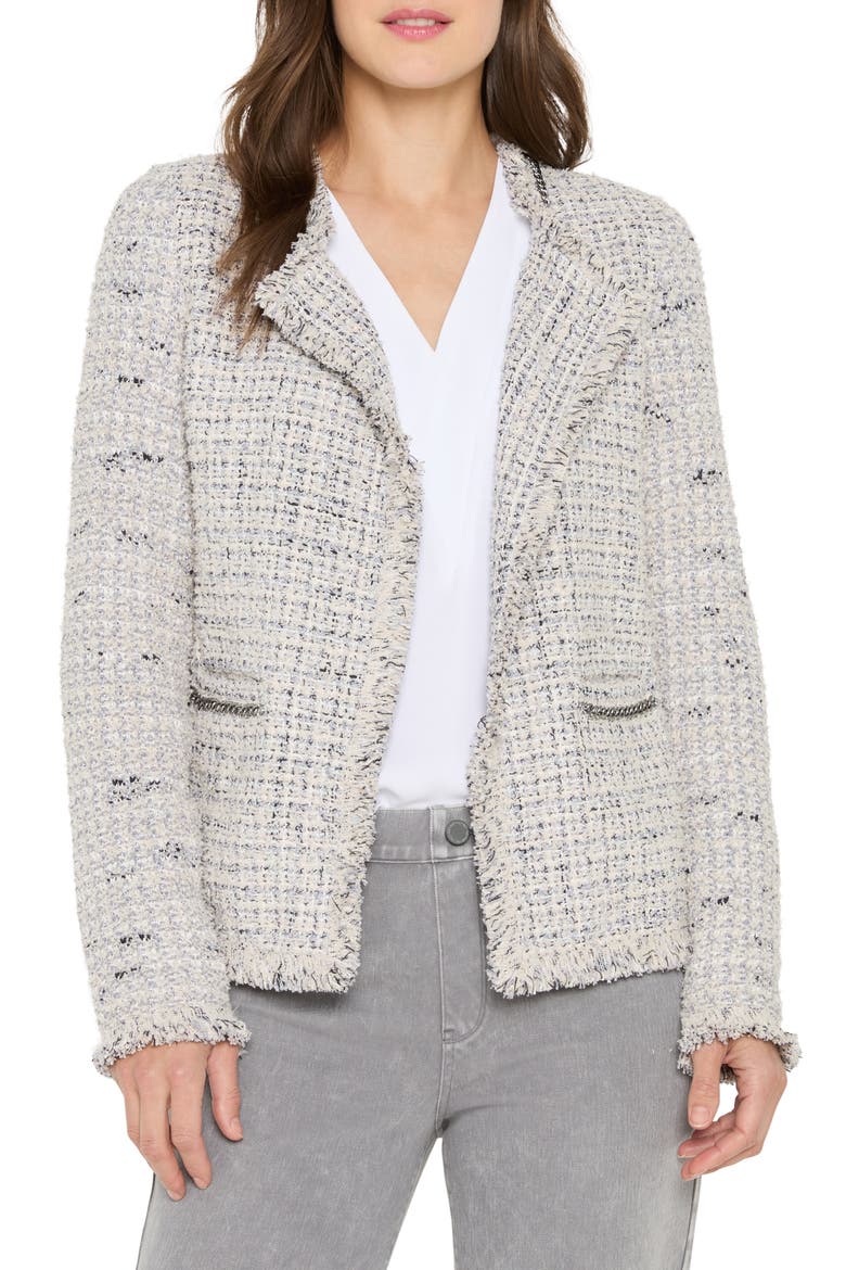 Chain Trim Fringe Mix Knit Jacket, Main, color, GREY MULTI