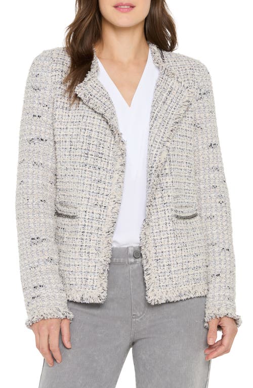 Nic + Zoe Nic+zoe Chain Trim Fringe Mix Knit Jacket In Gray