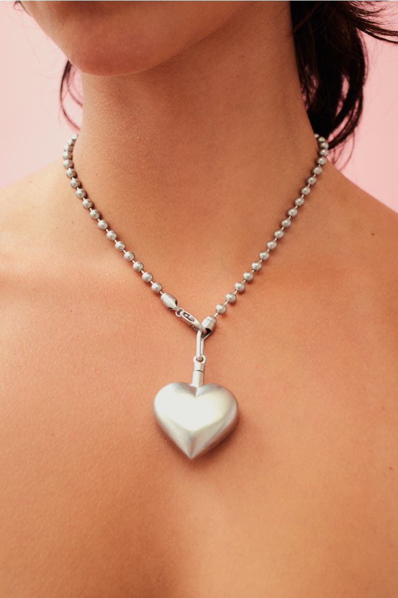 Puffed Heart Necklace, Alternate, color, Silver