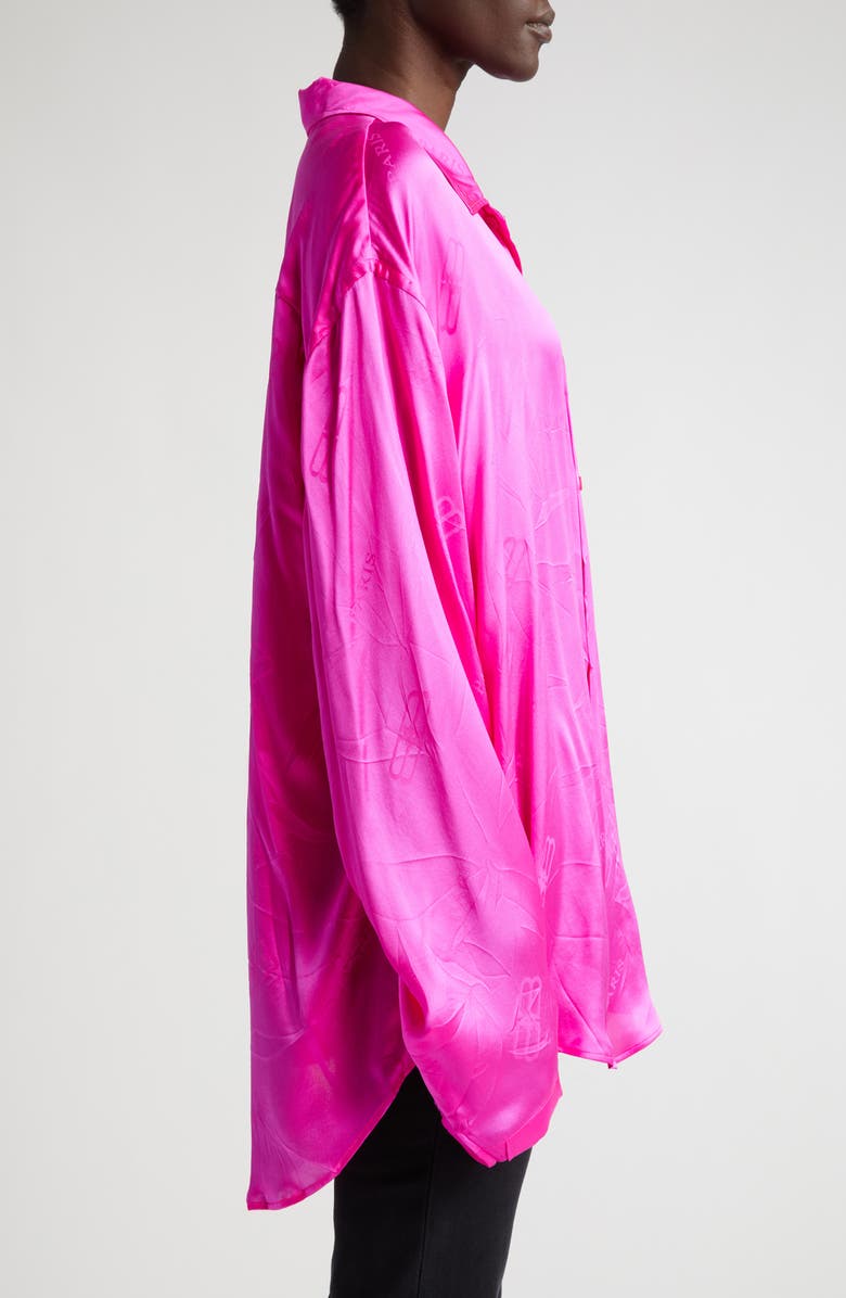 Balenciaga Minimal Logo Jacquard Silk Button-Up Shirt, Alternate, color, 