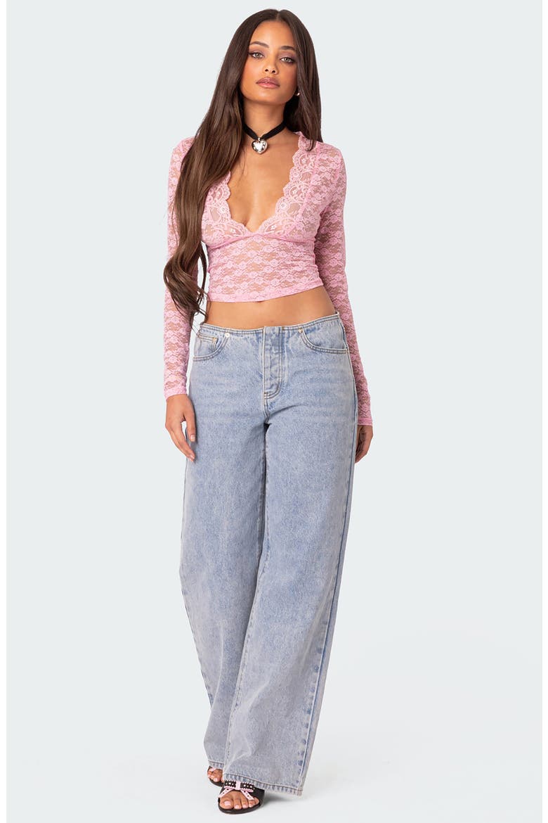 Beck Plunge Neck Lace Crop Top, Alternate, color, PINK