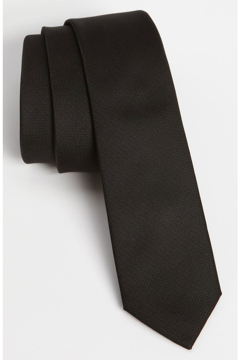 Slim Woven Tie, Main, color, BLACK