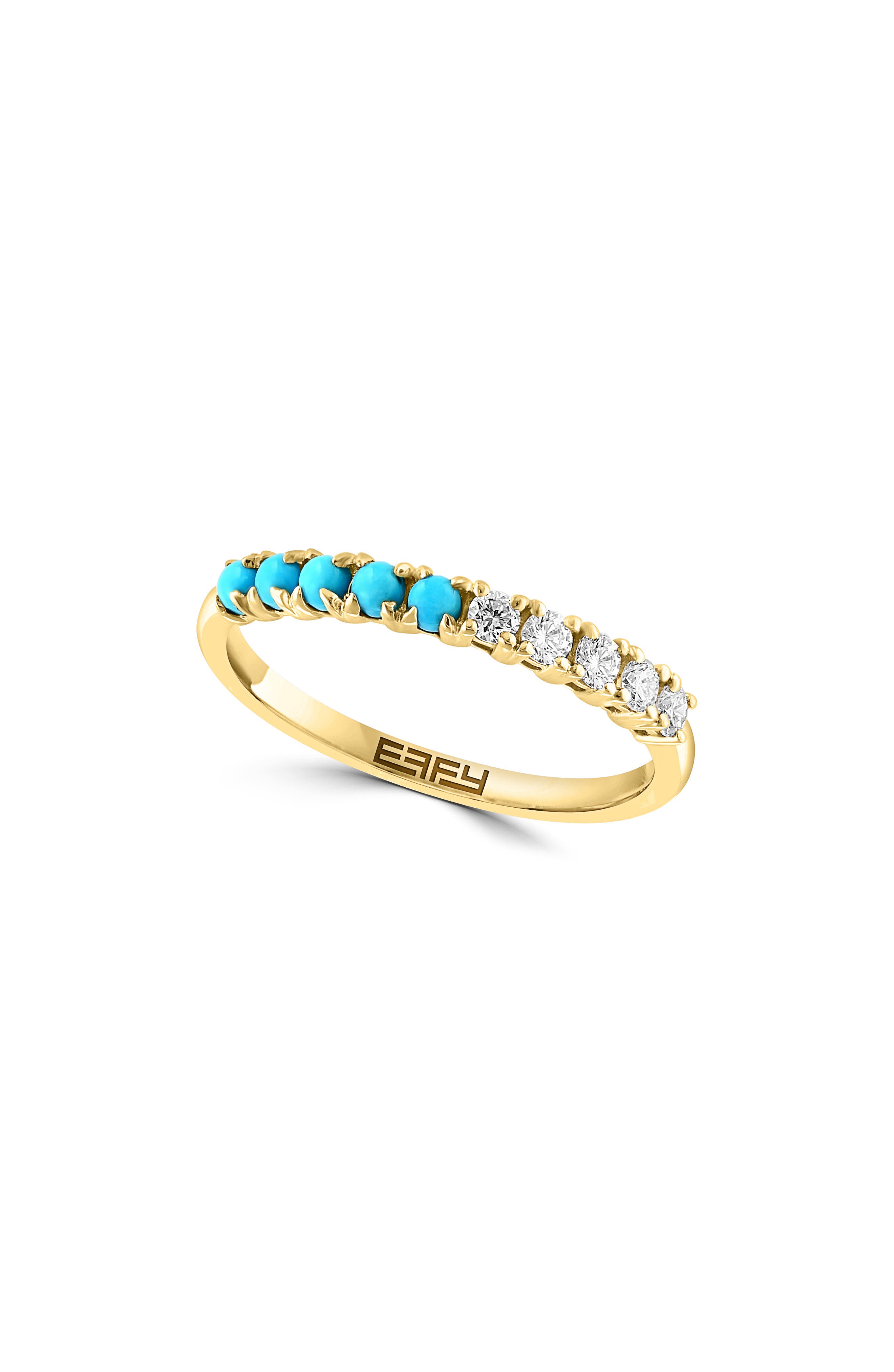 EFFY 14K Yellow Gold Diamond Turquoise Ring - 0.14 ctw.