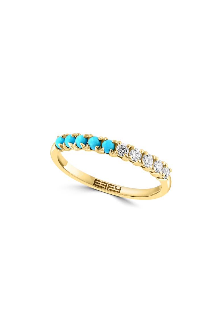 14K Yellow Gold Diamond Turquoise Ring - 0.14 ctw., Main, color, BLUE