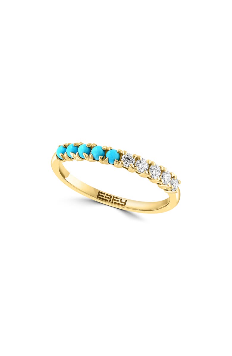 EFFY 14K Yellow Gold Diamond Turquoise Ring - 0.14 ctw., Main, color, Blue