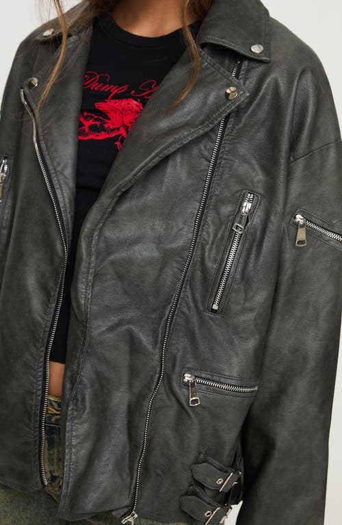 Princess Polly Magnets Faux Leather Jacket In Washed Charcoal