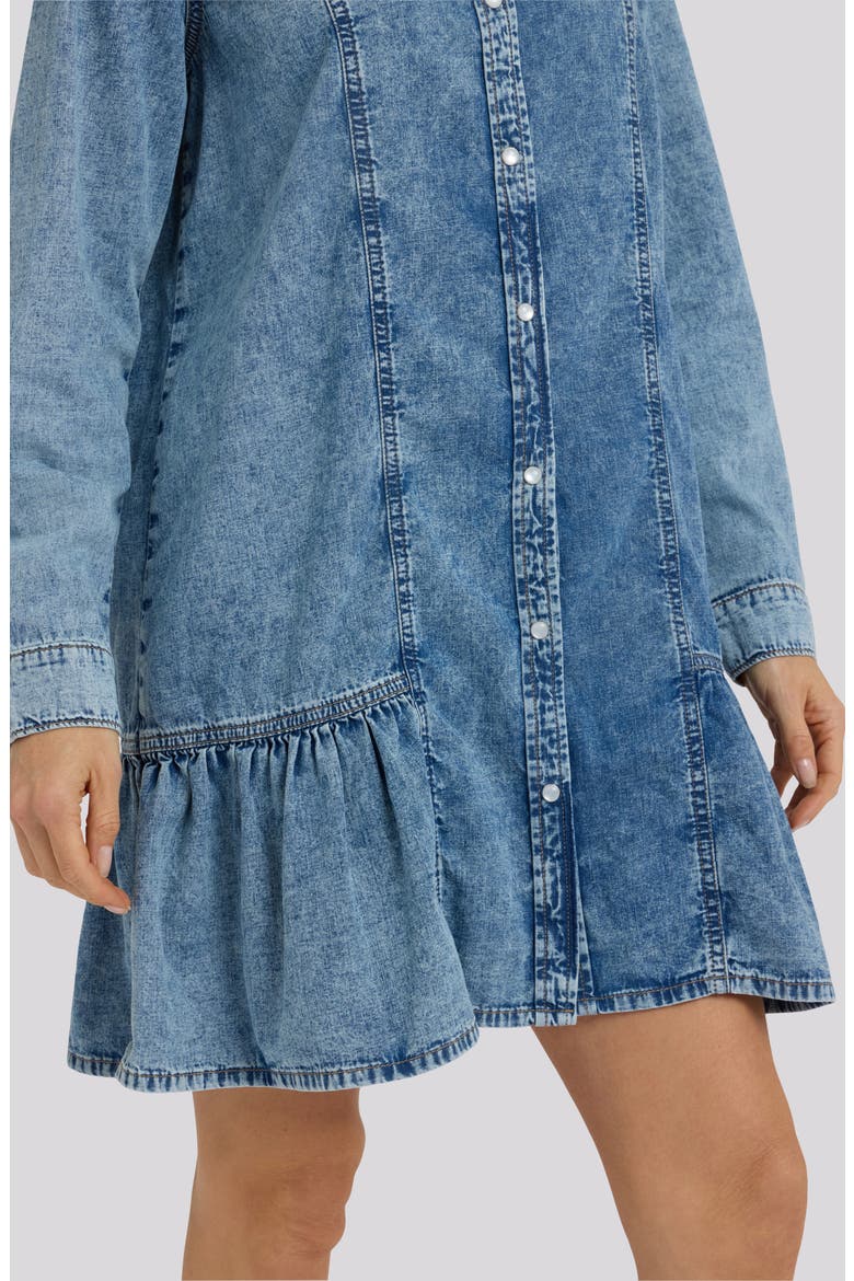 Long Sleeve Ruffle Denim Shirtdress, Alternate, color, FADED BEAM