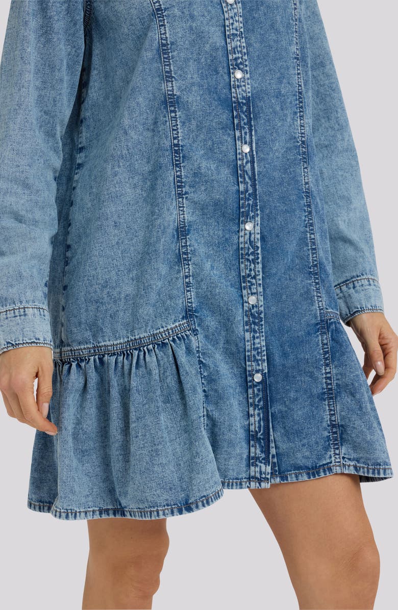 NYDJ Long Sleeve Ruffle Denim Shirtdress, Alternate, color, Faded Beam