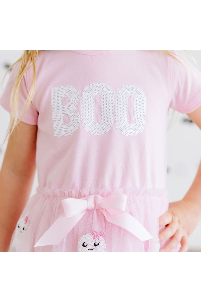 Boo Sequin Patch Halloween Short Sleeve Tutu Dress, Alternate, color, Soft Pink