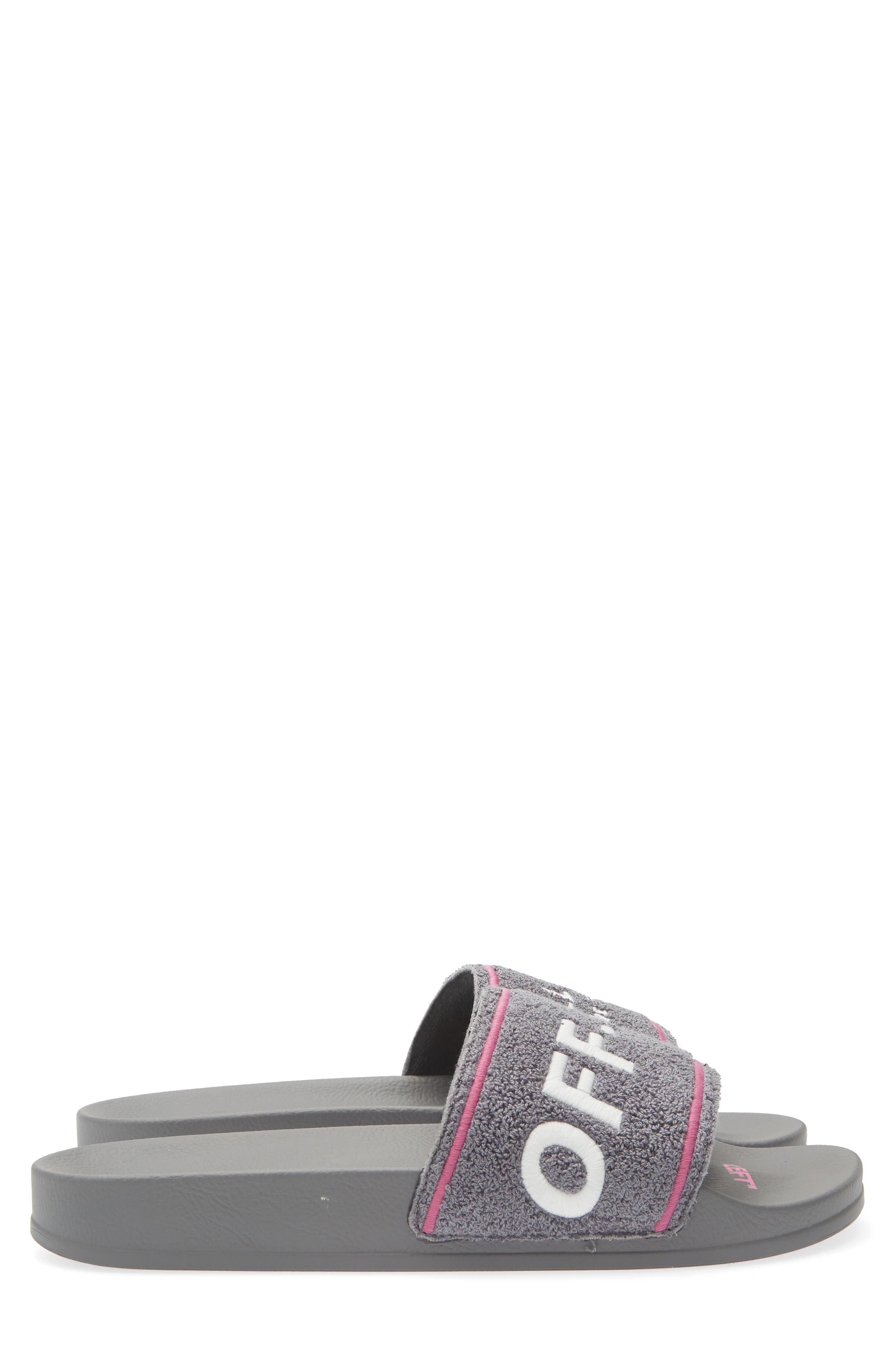 Off-White Towel Embroidered Slide Sandal, Alternate, color, 
