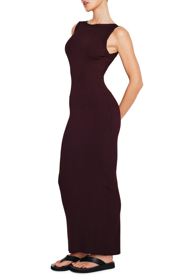 Shine Scoop Back Rib Maxi Sweater Dress, Alternate, color, MALBEC003