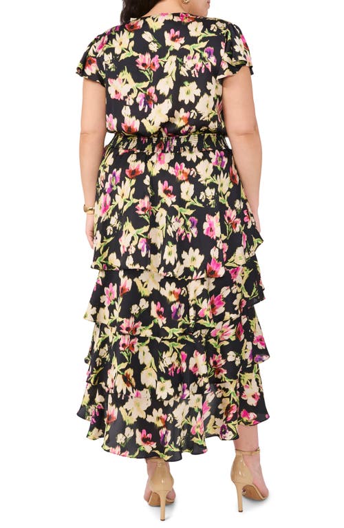 Shop Vince Camuto Floral Tiered Midi Dress In Rich Black