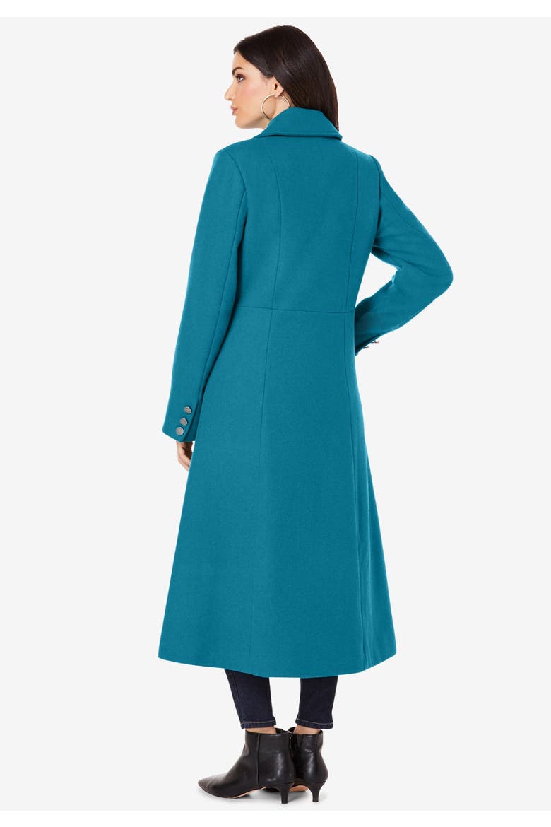 Plus Size Long Tailored Wool Blend Coat, Alternate, color, DEEP TEAL