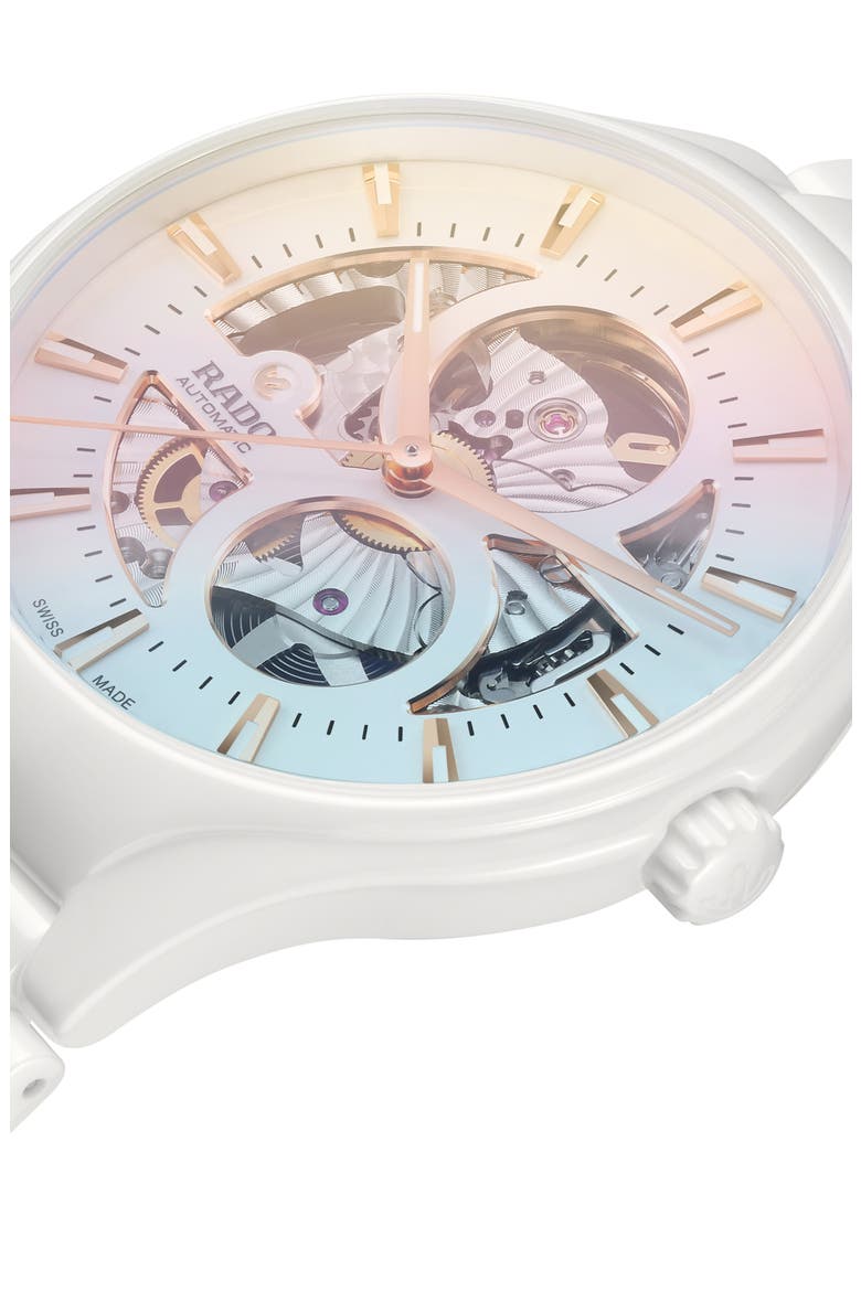 True Automatic Open Heart Bracelet Watch, 40mm, Alternate, color, WHITE