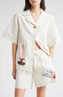 Stine Goya Candle Detail Stripe Organic Cotton Button-Up Shirt