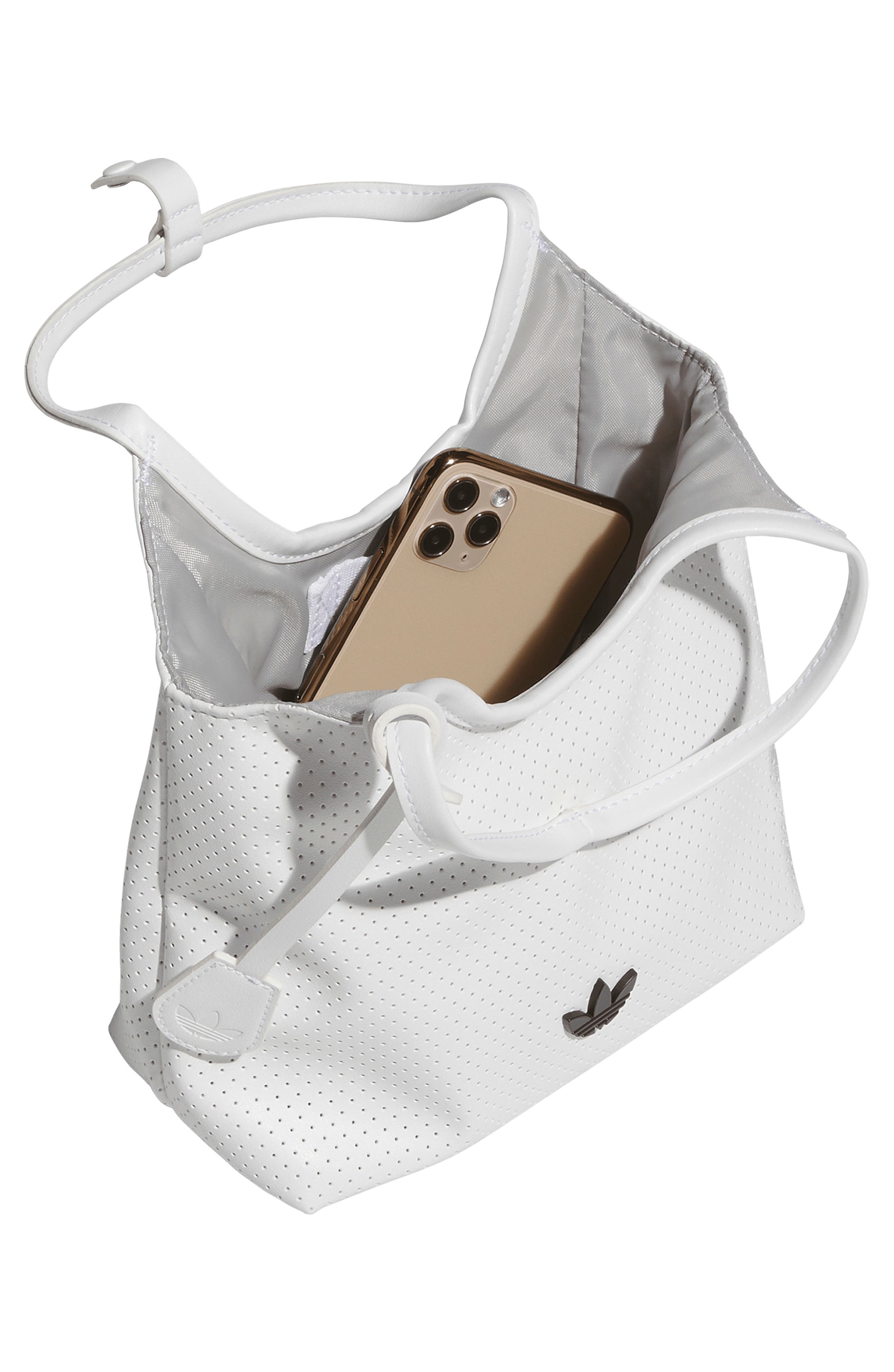 Kids' Mini Perforated Faux Leather Tote, Alternate, color, WHITE/ BLACK