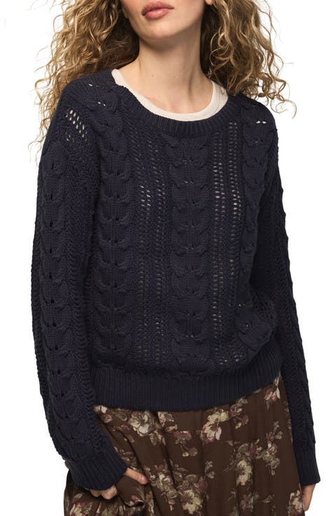 Open Cable Crewneck Sweater