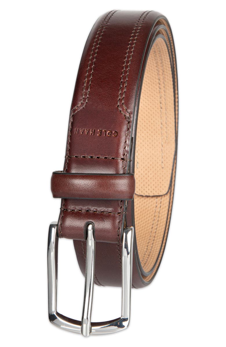 Cole Haan Fes Stitch Leather Belt, Alternate, color, Chocolate