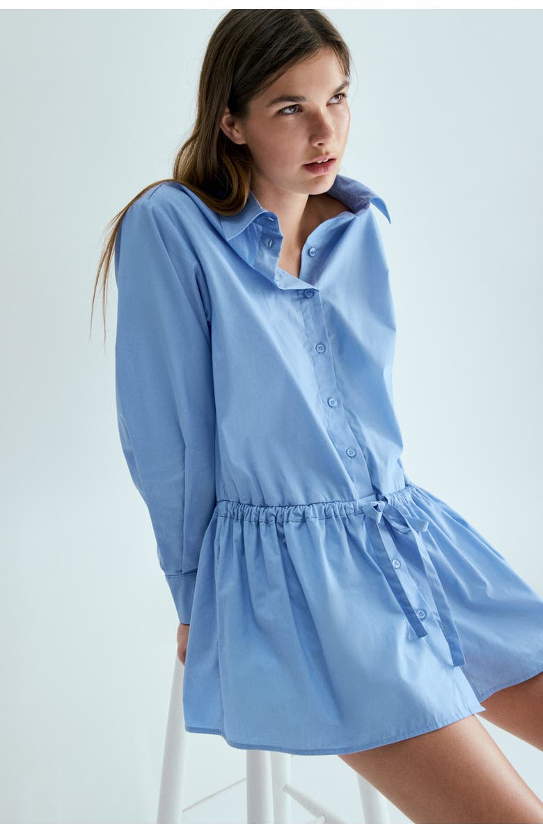 H&M Drawstring-detail poplin shirt dress, Main, color, Light Blue