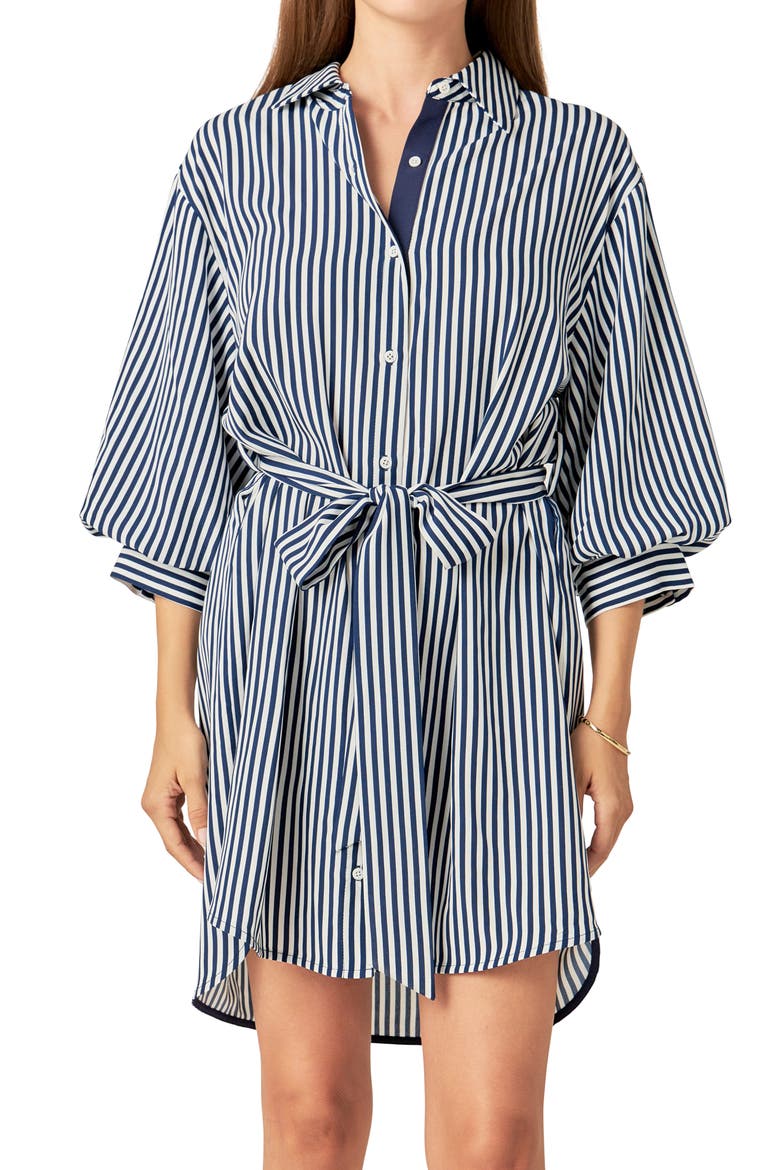 Stripe Belted Shirtdress, Alternate, color, WHITE/ NAVY