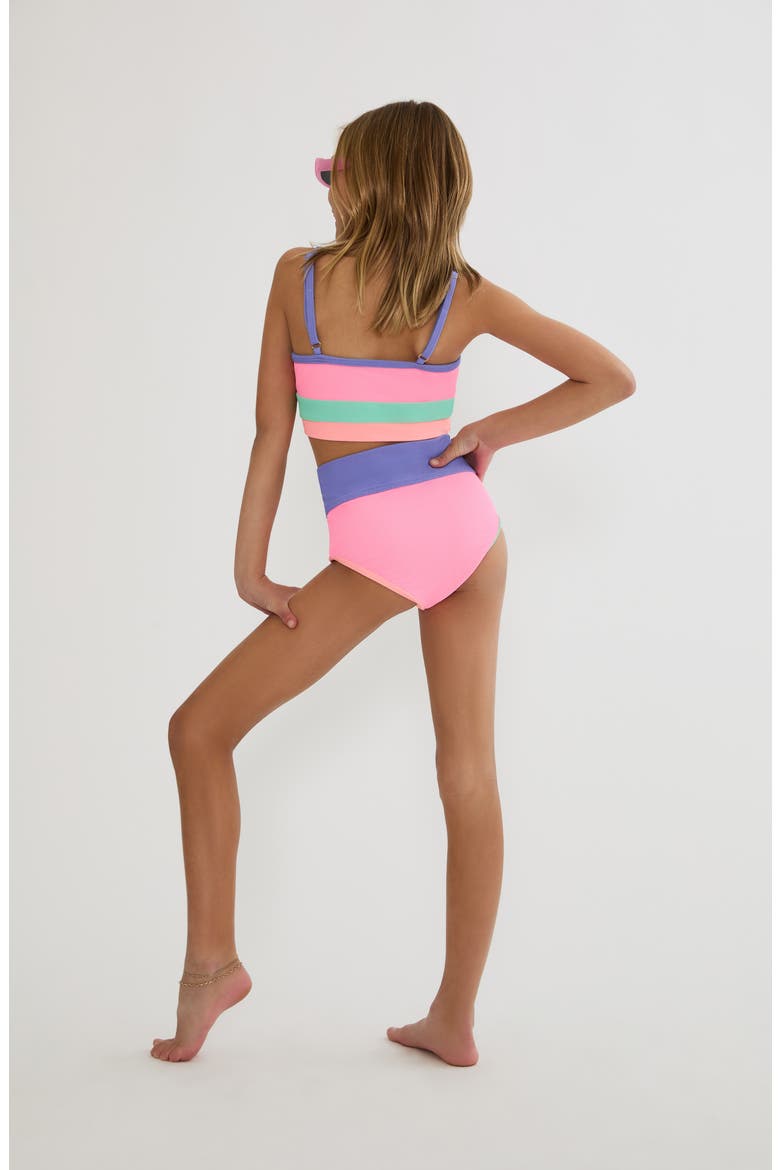 Kids' Little Eva Emmie Colorblock Ribbed Two-Piece Swimsuit, Alternate, color, SHERBERT SHORES COLORBLOCK