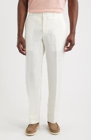 Berle Flat Front Slub Linen Chambray Dress Pants