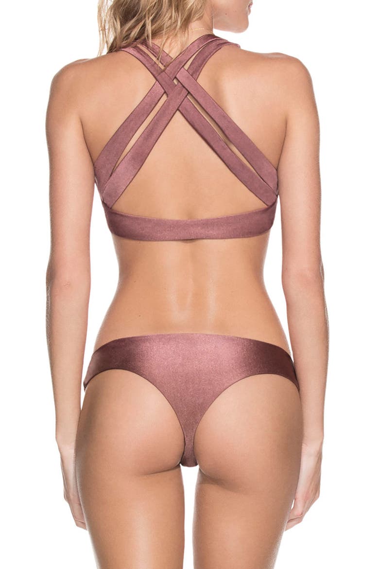 Shimmering Cognac Reversible Bikini Top, Alternate, color, COGNAC
