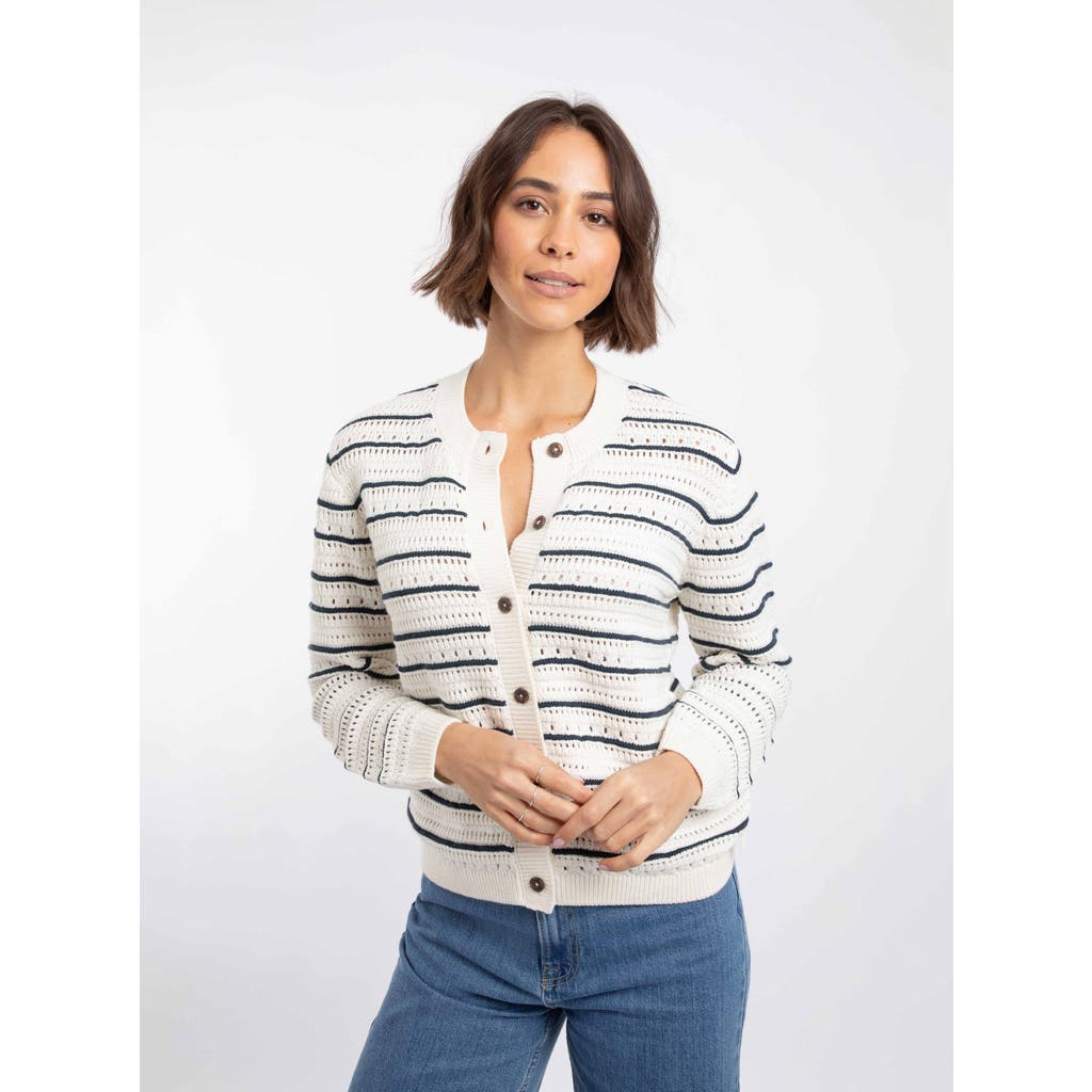 Weird Fish Romilly Pointelle Striped Cardigan In Multi