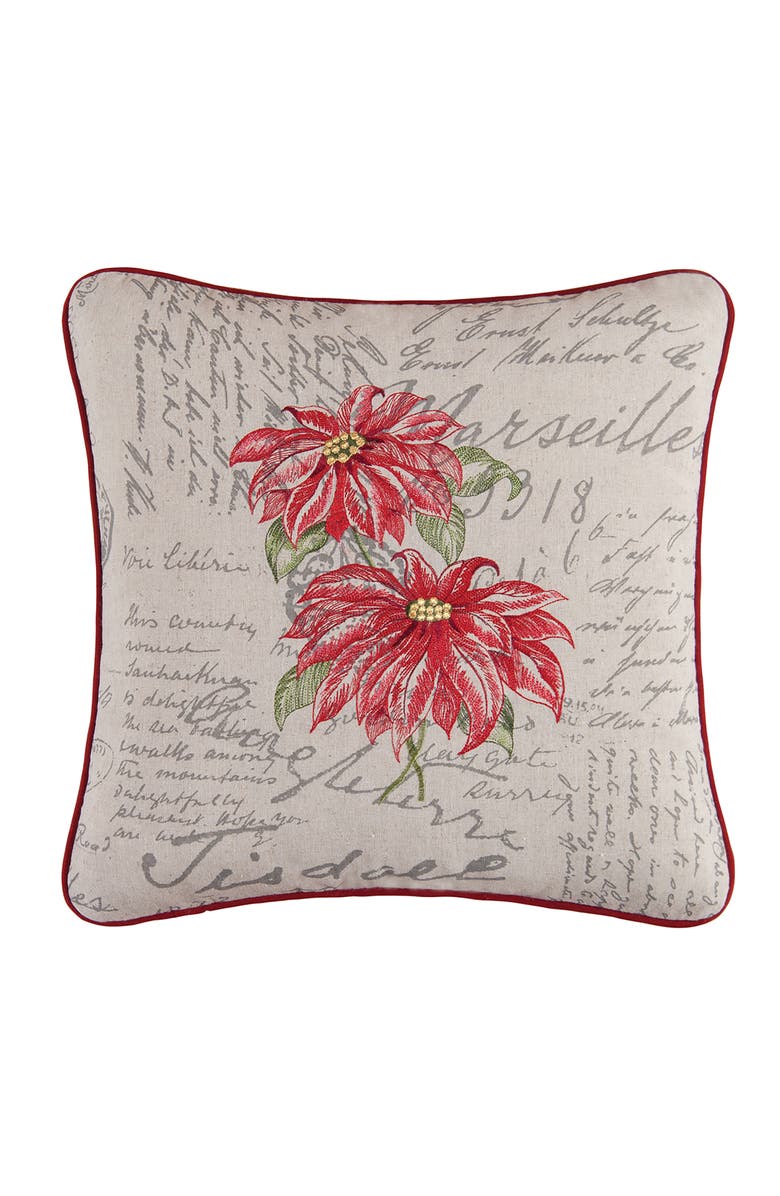 C&F Home Poinsettia Embroidered Pillow, 18" x 18", Main, color, Brown