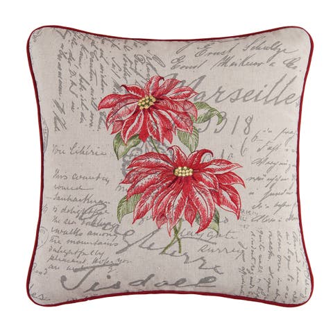 Poinsettia Embroidered Pillow, 18" x 18"