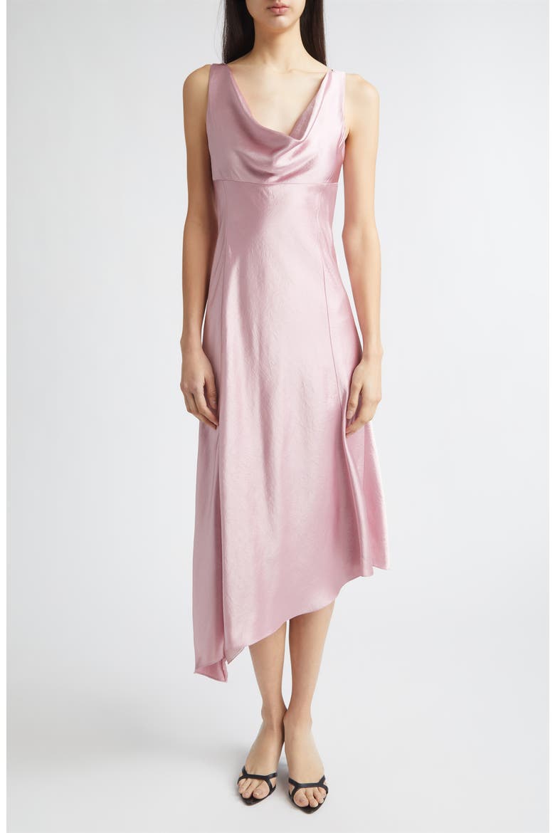 Washed Satin Asymmetric Bias Cut Dress, Main, color, PEONY