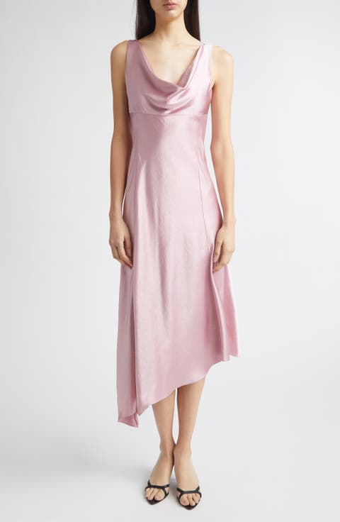 Washed Satin Asymmetric Bias Cut Dress