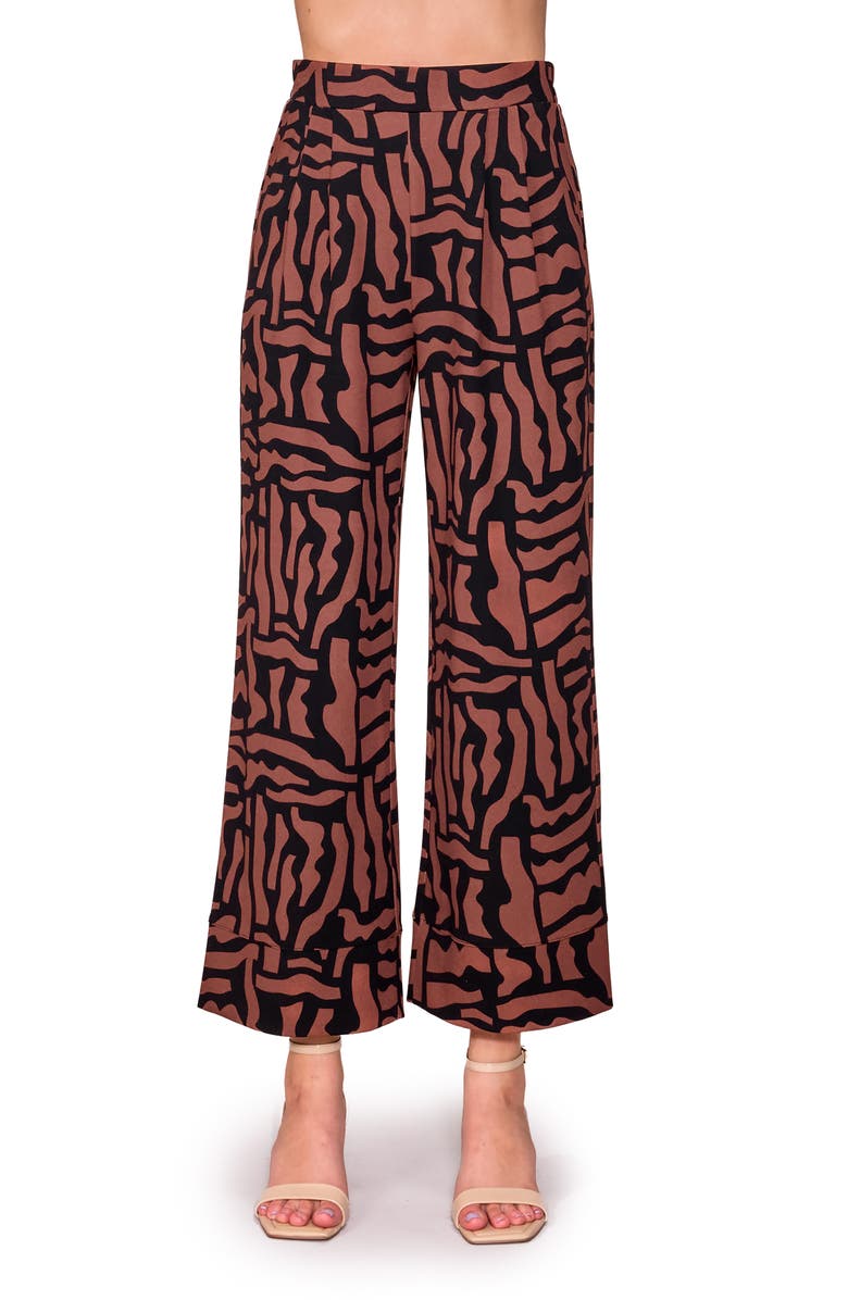 MELLODAY Techno Print Wide Leg Pants, Main, color, Brown/ Black Geometric