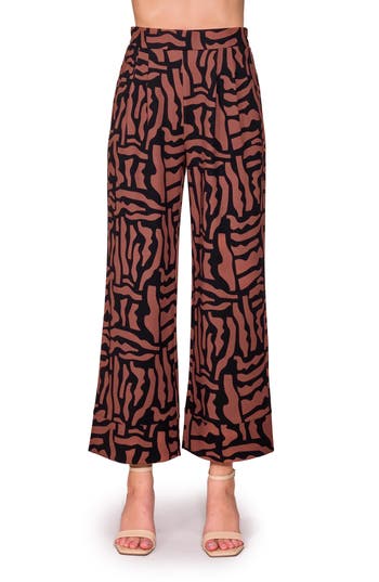 Melloday Techno Print Wide Leg Pants In Brown