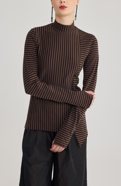 Calla Mock Neck Asymmetric Cotton Jersey Top