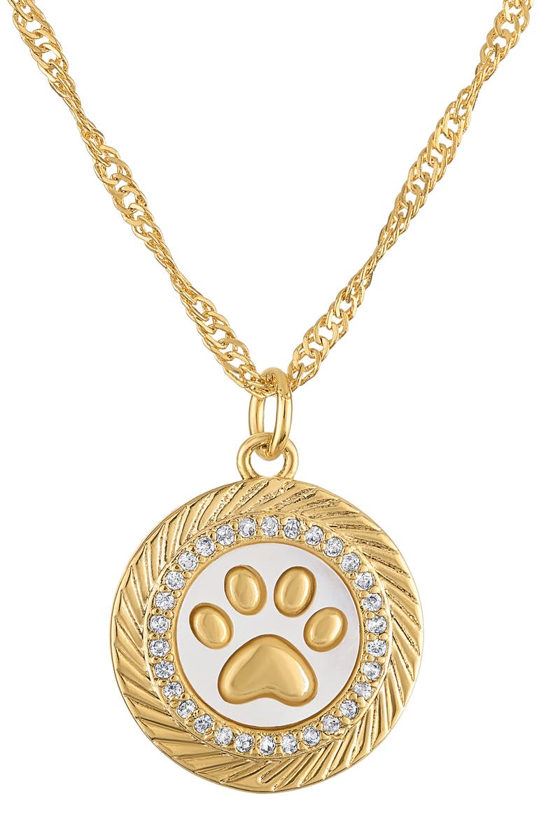 Cubic Zirconia Paw Print Pendant Necklace, Main, color, YELLOW