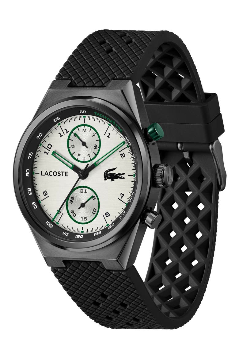 Line Racer Black Multifunction Silicone Strap Watch, 43mm, Alternate, color, BLACK/ WHITE