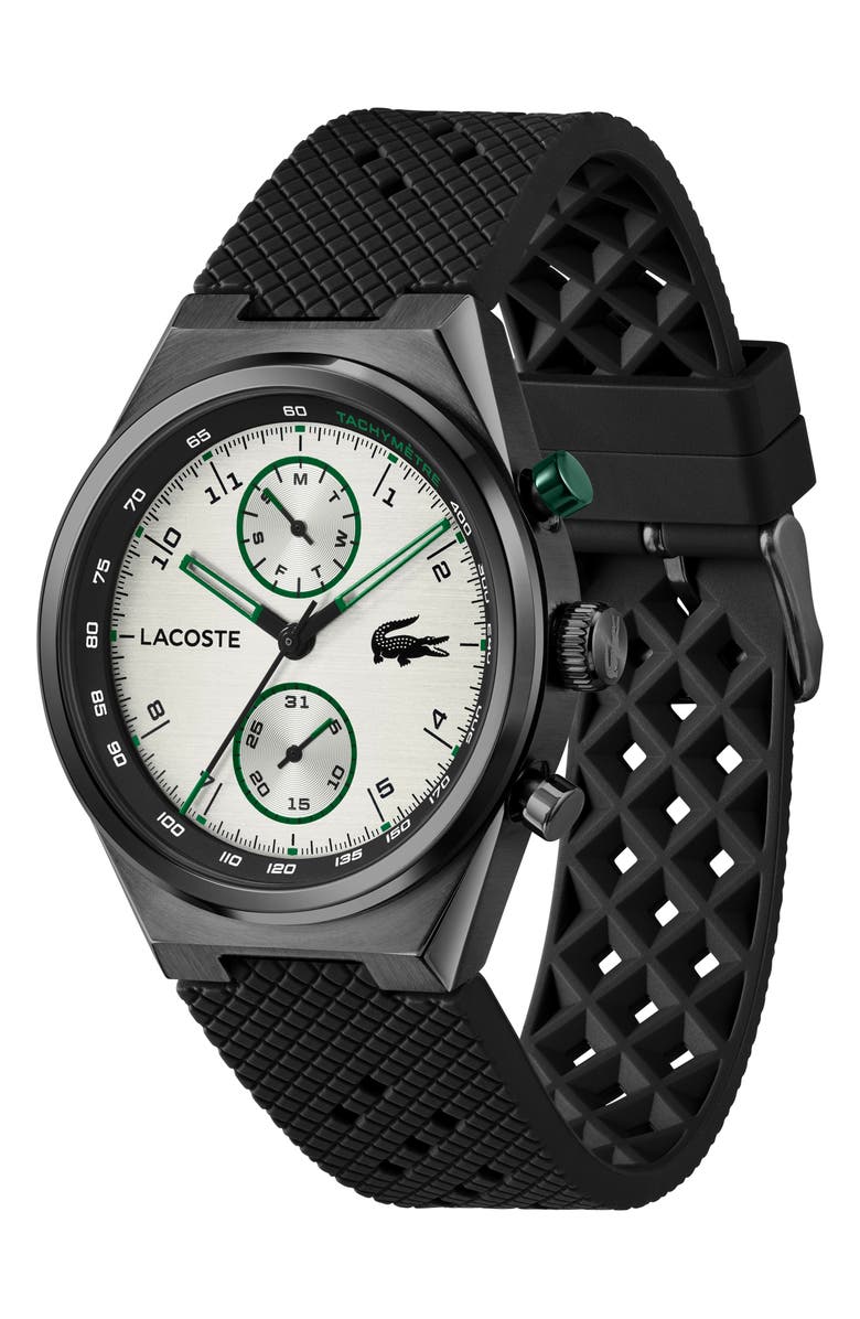 Lacoste Line Racer Black Multifunction Silicone Strap Watch, 43mm, Alternate, color, 