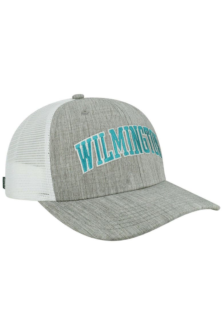 Men's Heather Gray/White UNC Wilmington Seahawks Arch Trucker Snapback Hat, Alternate, color, Heather Gray