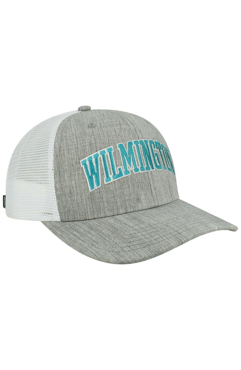 LEGACY ATHLETIC Men's Heather Gray/White UNC Wilmington Seahawks Arch Trucker Snapback Hat, Alternate, color,