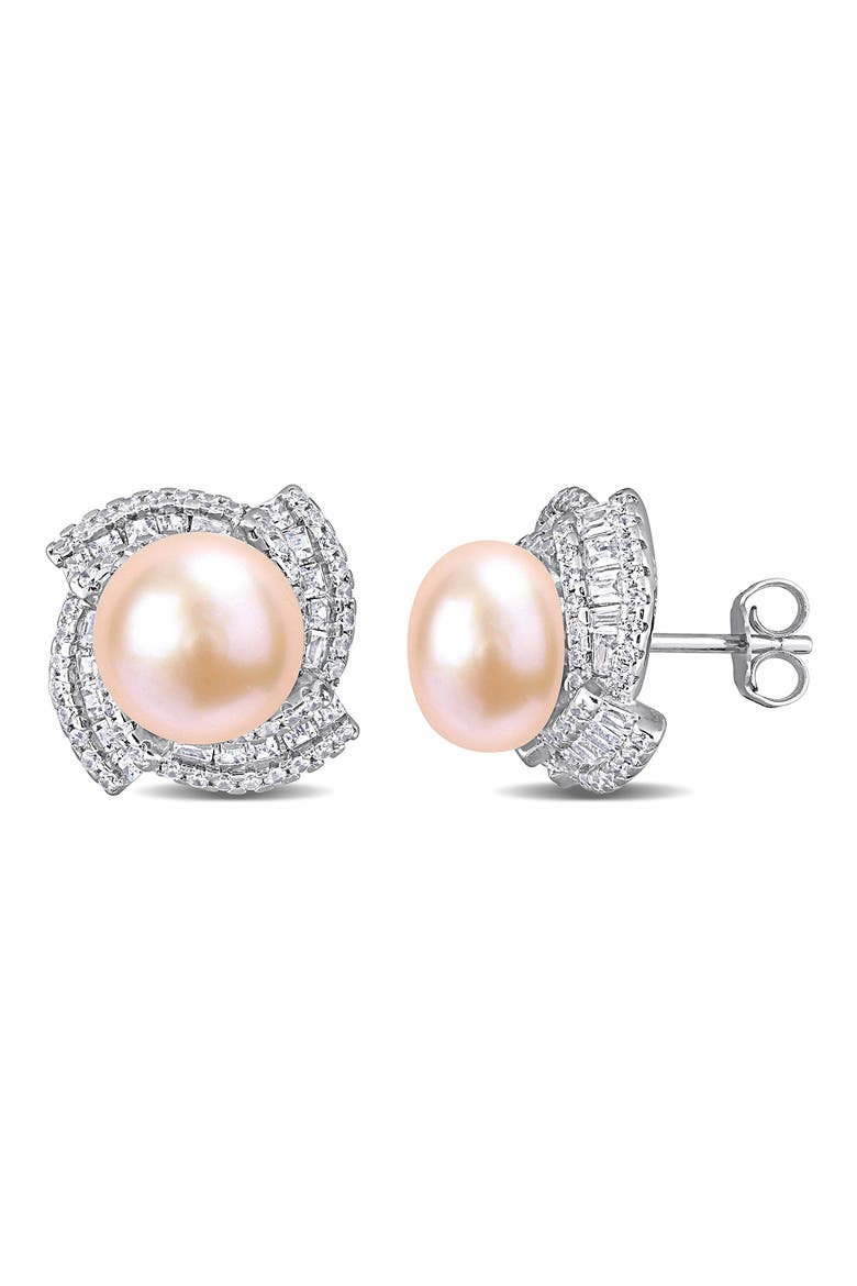 Sterling Silver 9-9.5mm Pink Cultured Freshwater Pearl Stud Earrings, Main, color, WHITE