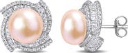 DELMAR Sterling Silver 9-9.5mm Pink Cultured Freshwater Pearl Stud Earrings