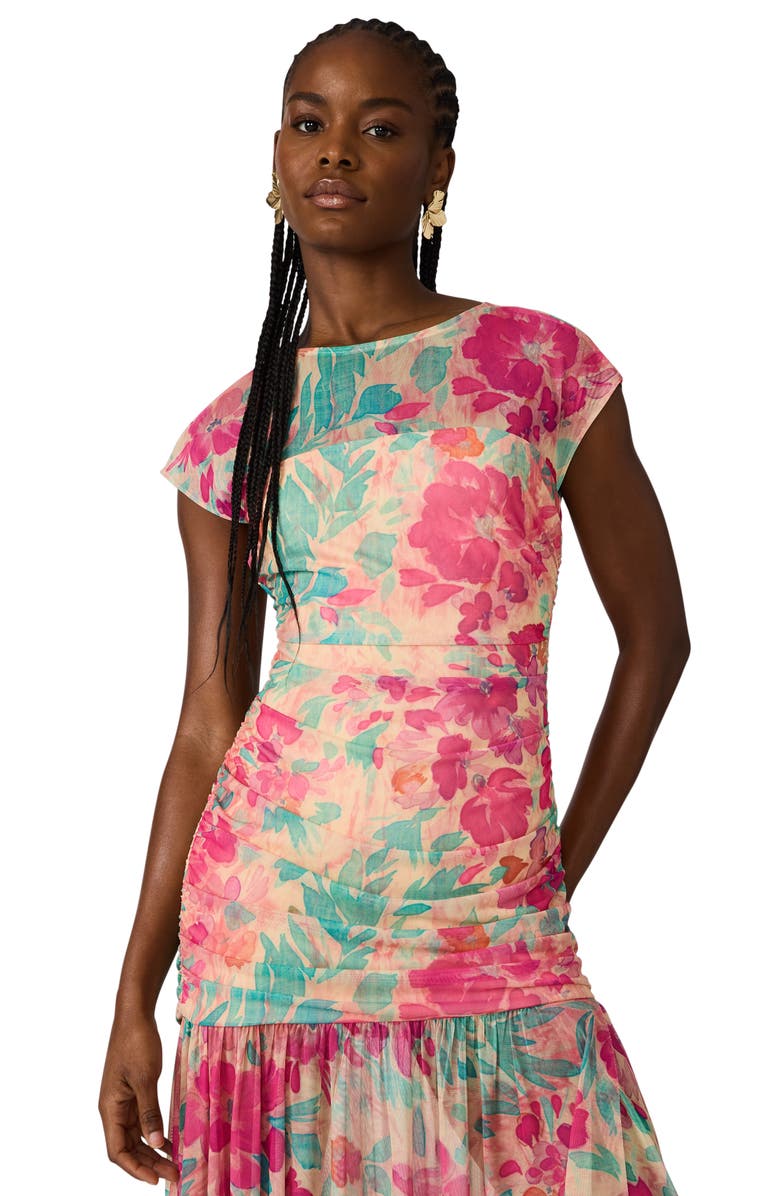 Steve Madden Agnes Floral Print Georgette Maxi Dress, Alternate, color, Tropical Breeze