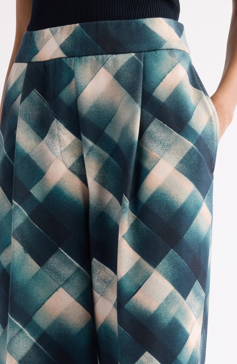 Dries Van Noten Hartia Spray Check Pleated Wide Leg Cotton Pants, Alternate, color, Bottle