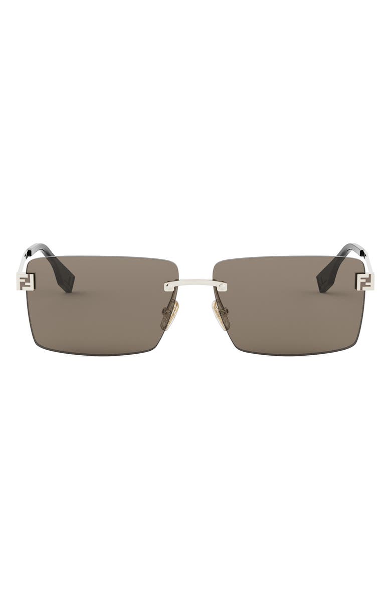 Fendi Sky Rimless Rectangular Sunglasses, Main, color, Gold / Brown