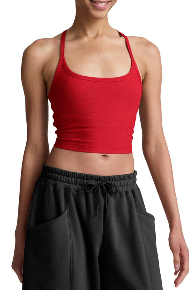 Beyond Yoga Spacedye Racerback Crop Top, Main, color, Holly Red Heather